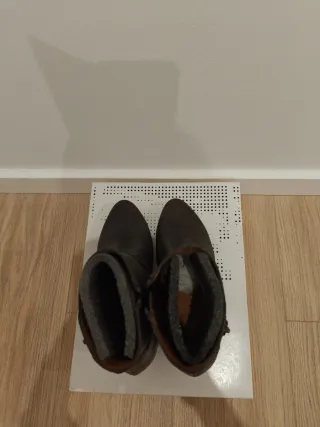 Botines Hispanitas Piel Talla 37 Marrón/Gris