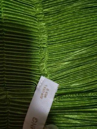 Pantalón Mango Wide Leg Verde Plisado