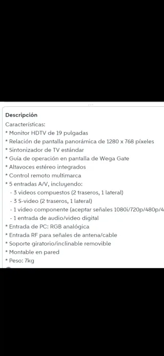 Monitor TV Sony Plata