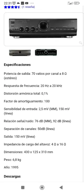 Equipo de música technics su v620