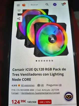 Corsair QL120 RGB (3 uds) + Hub Corsair