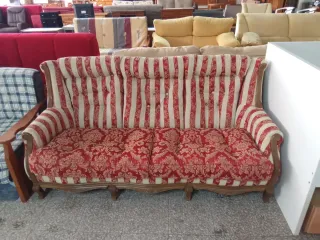 Sofá clásico 3 plazas madera y tela