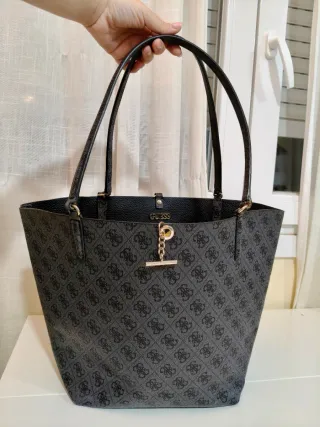 Bolso Shopper Guess Negro/Gris logo reversible