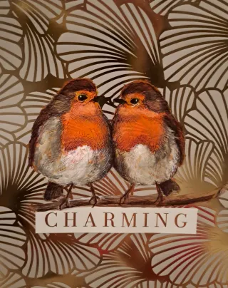 Dipinto originale pettirossi su sfondo dorato