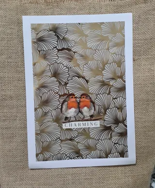 Dipinto originale pettirossi su sfondo dorato