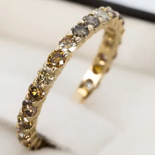 Anillo Oro y Diamantes Naturales Marrones IGI