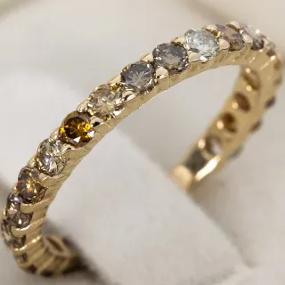 Anillo Oro y Diamantes Naturales Marrones IGI