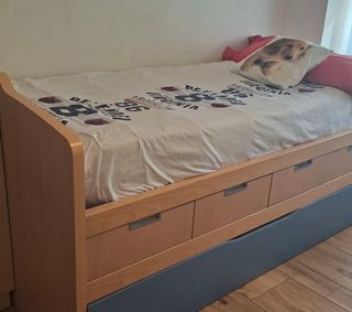 Cama nido juvenil madera y azul