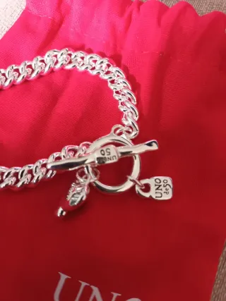 Pulsera UNOde50 Plata y Piedra Negra