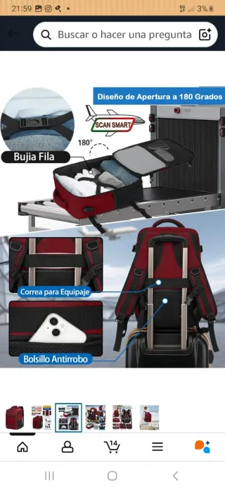 Mochila Viaje Cabina Ryanair 40x20x25 Roja