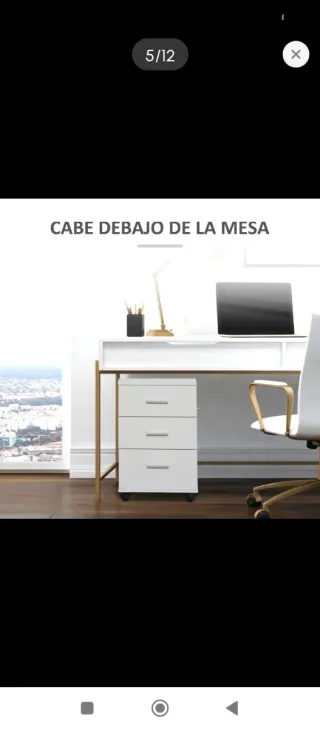 Mueble de oficina blanco con ruedas y cerradura