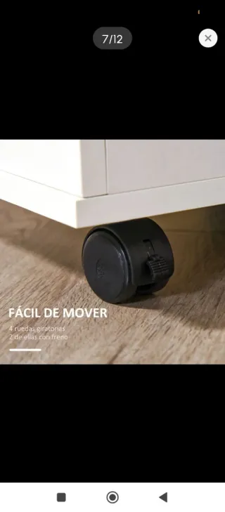 Mueble de oficina blanco con ruedas y cerradura