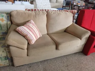 Sofá 2 plazas beige tela con cojín