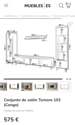Conjunto salón Temora 103 gris y negro Montados
