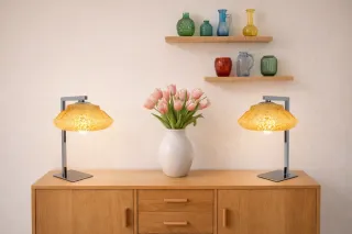 (2) Par Candeeiros de mesa vintage em vidro opal