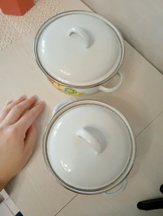 Set 2 pentolini smaltati decorati