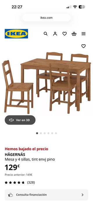 Mesa comedor madera y 4 sillas (Ikea)
