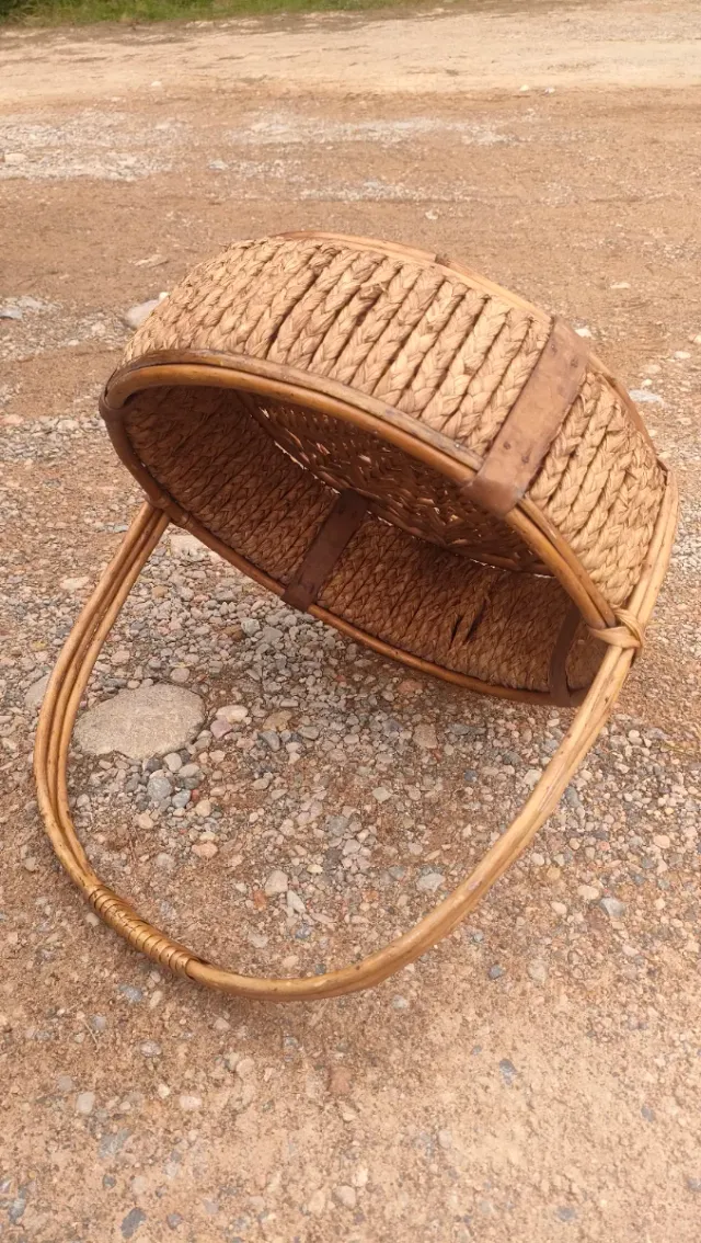 Cesta Mimbre Ratán Vintage Tejida Mano