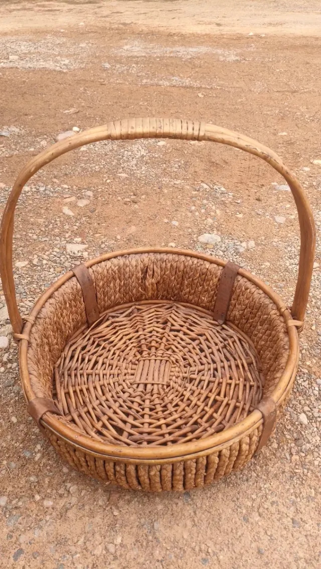 Cesta Mimbre Ratán Vintage Tejida Mano