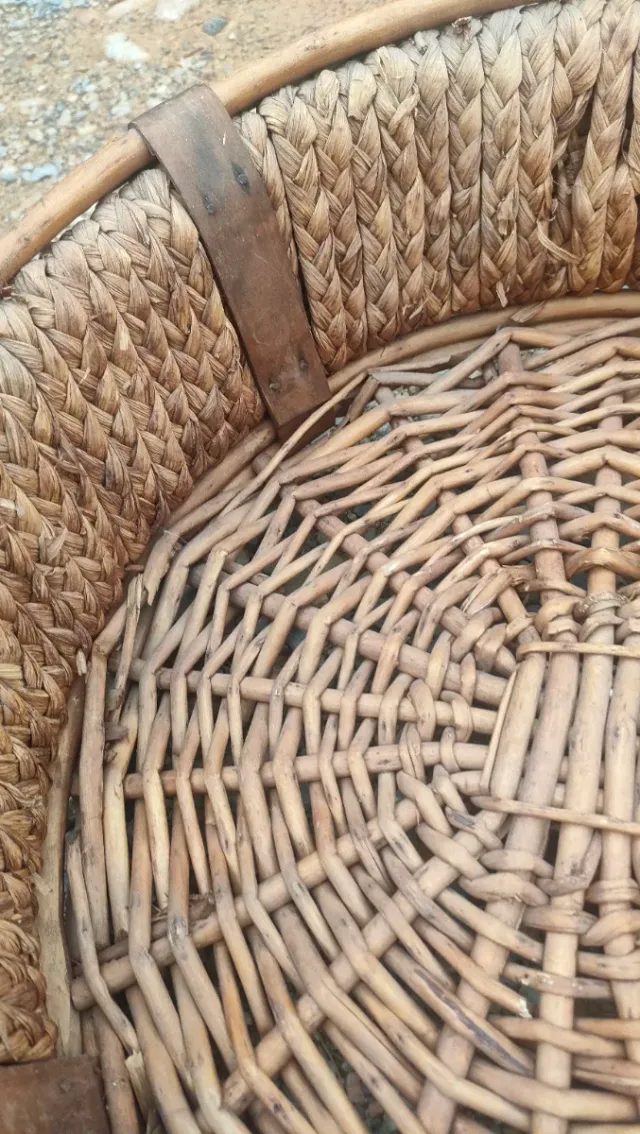 Cesta Mimbre Ratán Vintage Tejida Mano