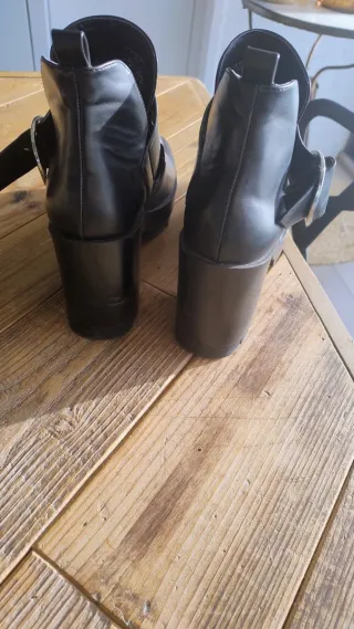 Botines Zara Mujer Negros Tacon Plataforma Hebilla