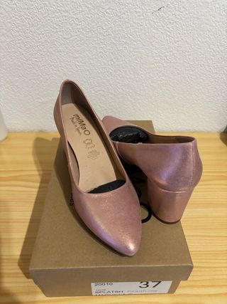 Zapatos tacón medio rosa talla 37