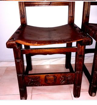 2 Sillas Antiguas Piel Vacuno