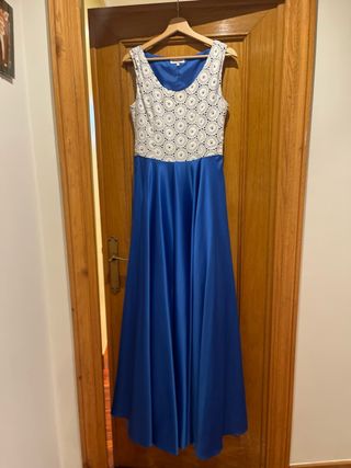 Vestido fiesta blanco y azul Corte Inglés