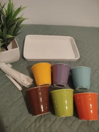 Set 6 tacitas café sin estrenar con bandeja