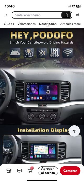 Pantalla Multimedia VW Sharan 4G 64G AHD DVR