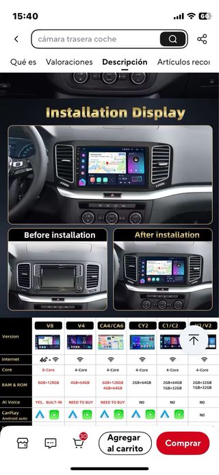 Pantalla Multimedia VW Sharan 4G 64G AHD DVR