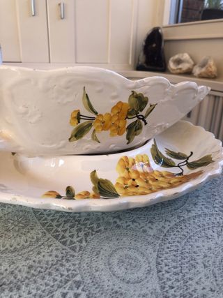 Fuente cerámica vintage flores amarillas