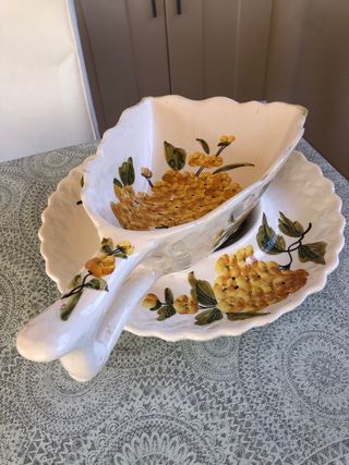 Fuente cerámica vintage flores amarillas