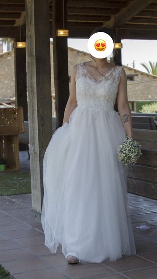 Vestido de novia boho romántico – encaje y tul
