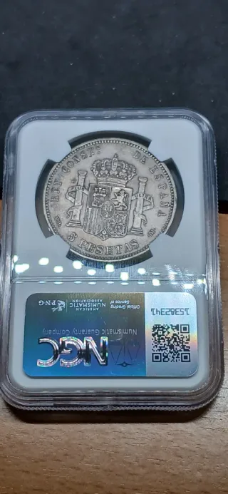 5 Pesetas España 1888 Alfonso XIII NGC AU50
