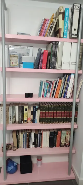 Estantería de pared rosa y gris