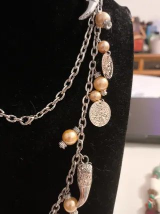 Collar cuerno de la suerte y monedas