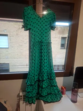 Vestido Flamenca Niña de 10 años Verde Lunares