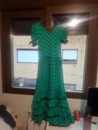 Vestido Flamenca Niña de 10 años Verde Lunares