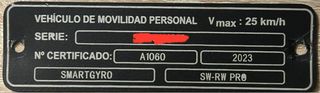 Chapa VMP Patinete Eléctrico homologada. Piezas.