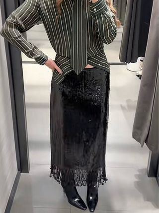 Falda Larga Lentejuelas Flecos T. M * SOLO ENVIOS