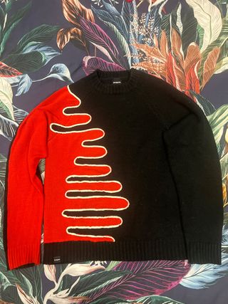 Jersey punto hombre Desigual negro y rojo