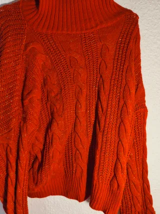 Jersey rojo cuello alto brillante