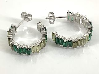 Pendientes Aro Plata 925 con Circonitas Verdes
