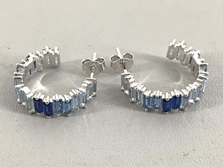 Pendientes Aro Plata 925mm Circonita Azul