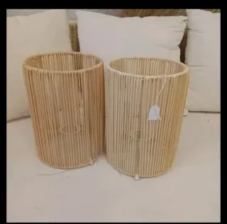 2 Lámparas Ratán Hechas a Mano