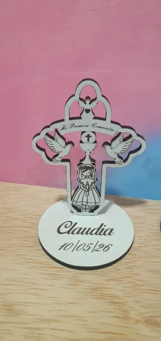 Recuerdo Comunión Cruz Personalizado Madera