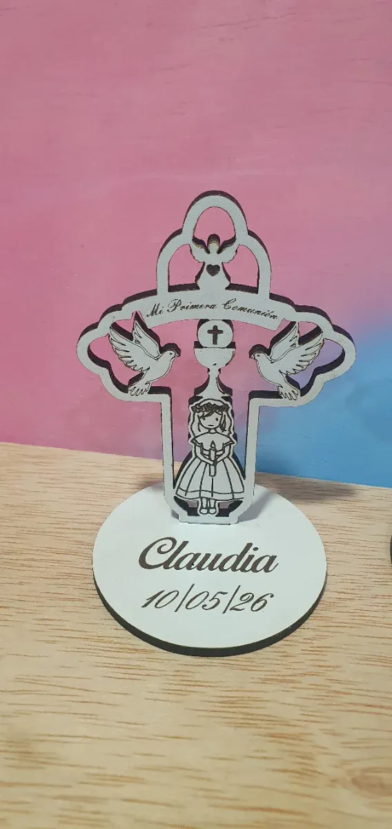 Recuerdo Comunión Cruz Personalizado Madera