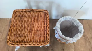 TABURETE Y CESTA DE MIMBRE PARA DECORACION