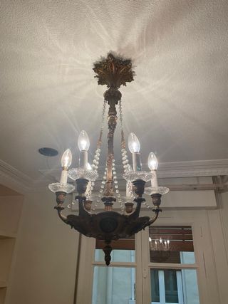 Lámpara de araña vintage de cristal y metal